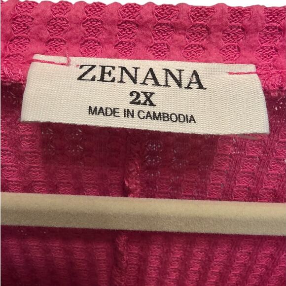 Zenana Pink V-Neck Waffle Knit Oversized Light Weight Top Size 2XL EUC - Picture 4 of 4